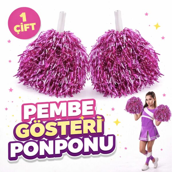 1 Çift ( 2 Adet ) Pembe Renk 23 Nisan 19 Mayıs 29 Ekim Okul Gösteri Ponponları Ekstra Dolgun