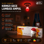 10 Adet 1 W E27 Kırmızı Yuvarlak Gece Lambası LED Ampul Eamp-075