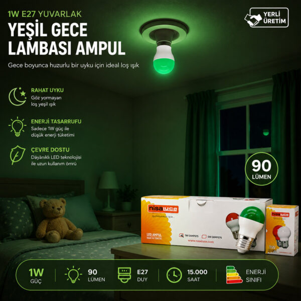 10 Adet 1 W E27 Yeşil Yuvarlak Gece Lambası LED Ampul Eamp-075