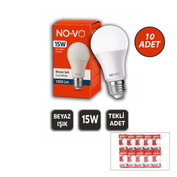 10 Adet 15 W Beyaz LED Ampul 1200lm 6500k 15.000 Saat Ömür