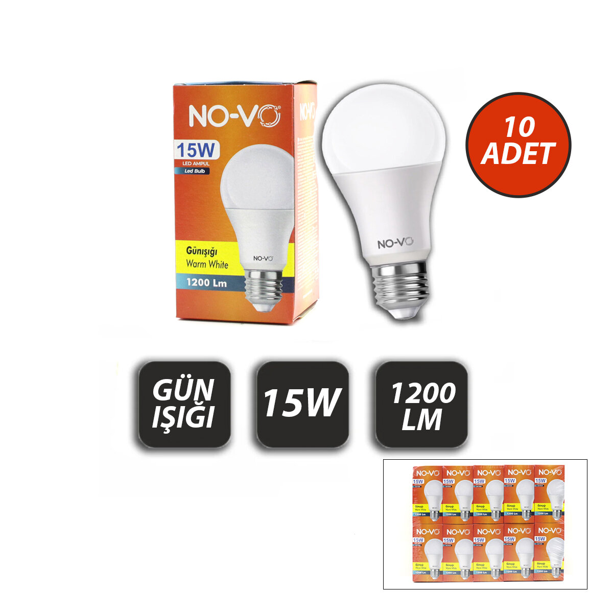 10 Adet 15 W Gün Işık LED Ampul 1200lm 3000k 15.000 Saat Ömür