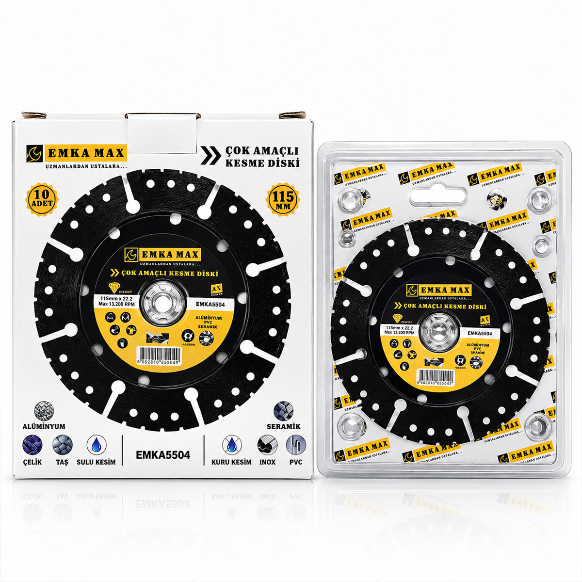10 Adet Çok Amaçlı Kesme Disk Seramik - Çelik - PVC - Inox - Alüminyum - Taş 115mmx22.2