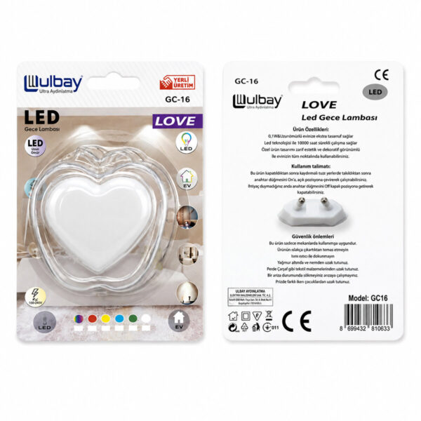 10 Adet Kalp Ledli Gece Lambası Gc-16