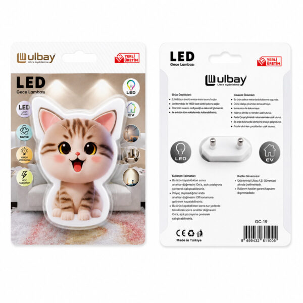 10 Adet Kedi Ledli Gece Lambası Gc-19