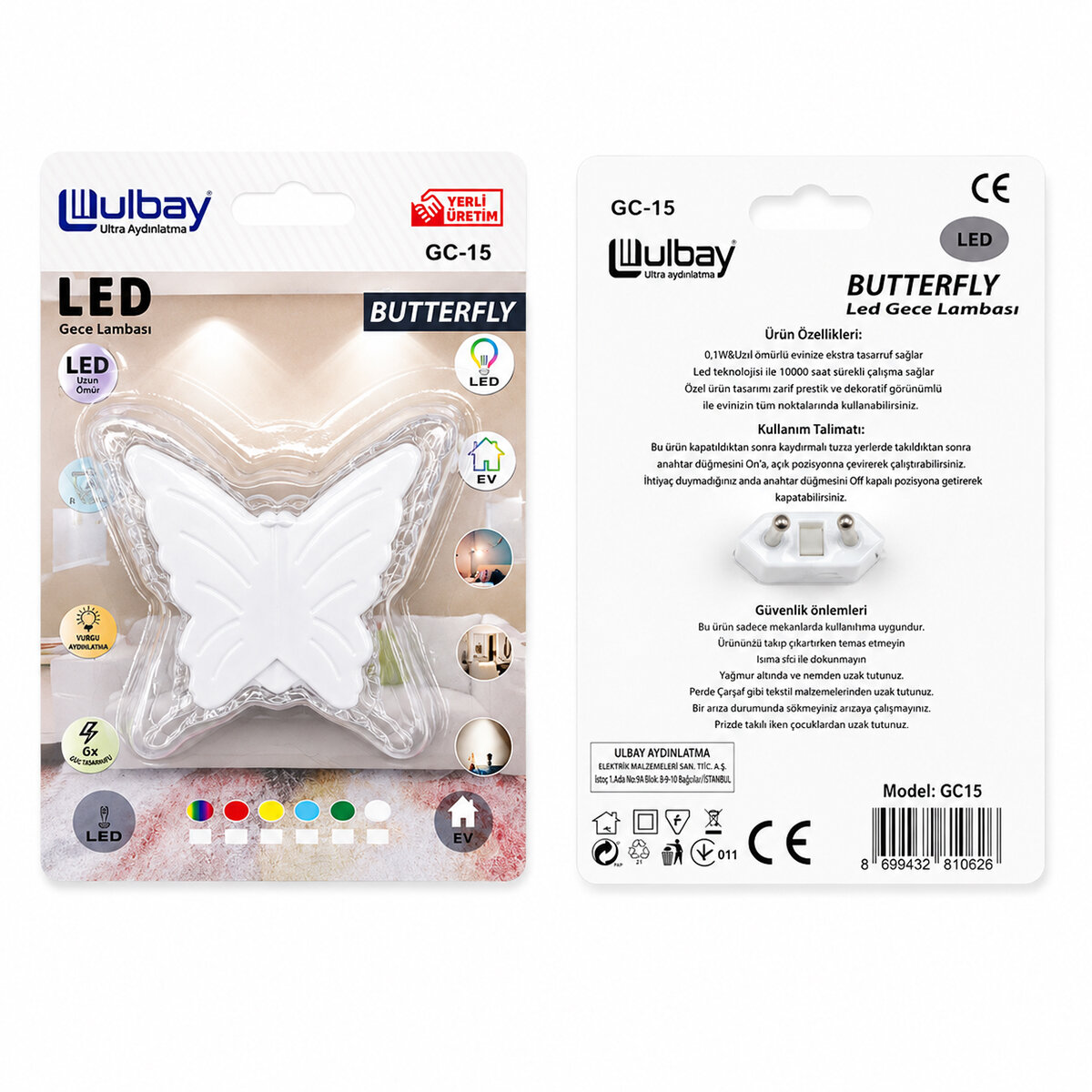 10 Adet Kelebek LED Gece Lambası Gc-15