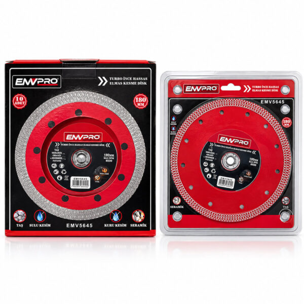 10 Adet Örgülü Turbo İnce Hassas Elmas Kesme Disk Seramik - Taş 180mmx22.2 Max 8.500prm