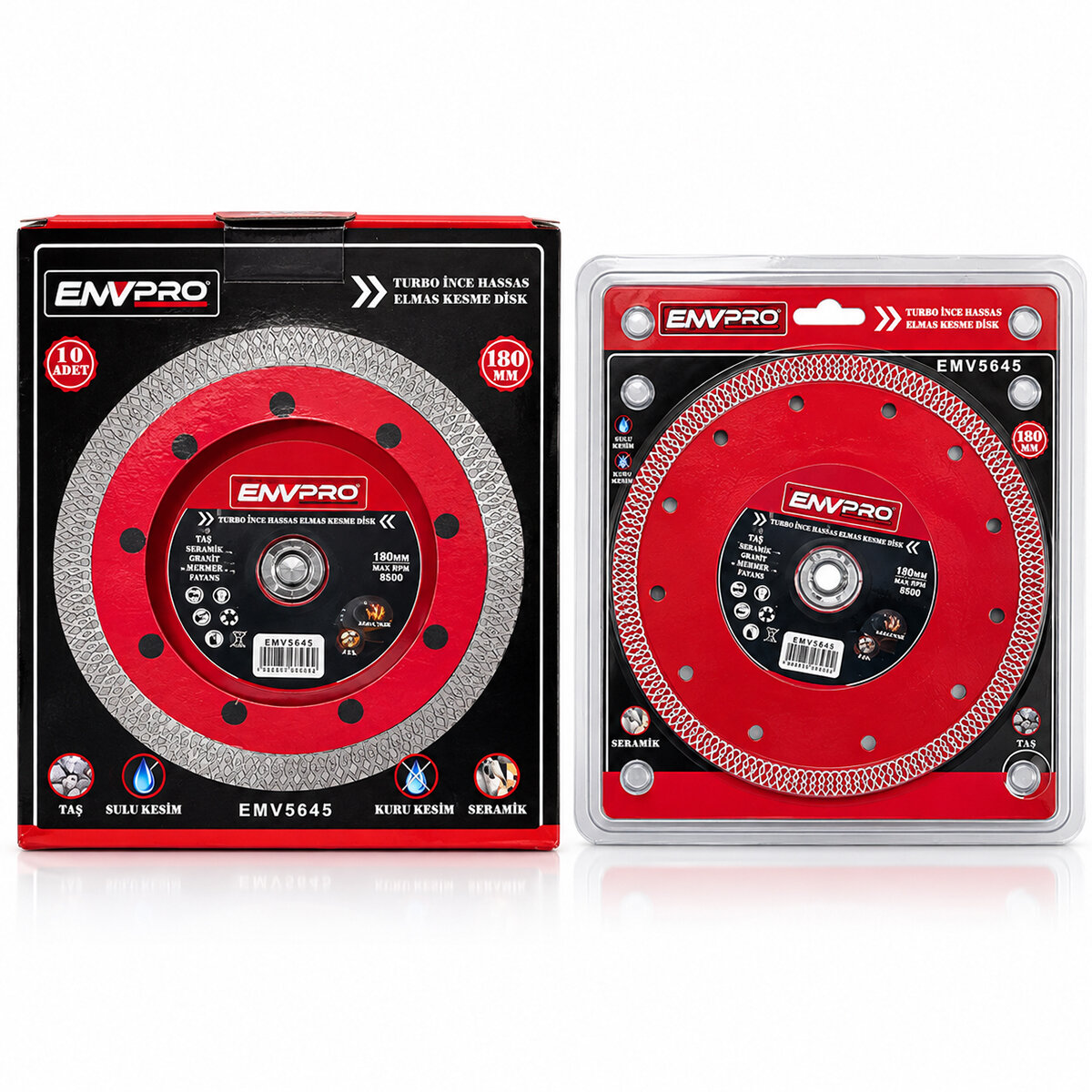 10 Adet Örgülü Turbo İnce Hassas Elmas Kesme Disk Seramik - Taş 180mmx22.2 Max 8.500prm