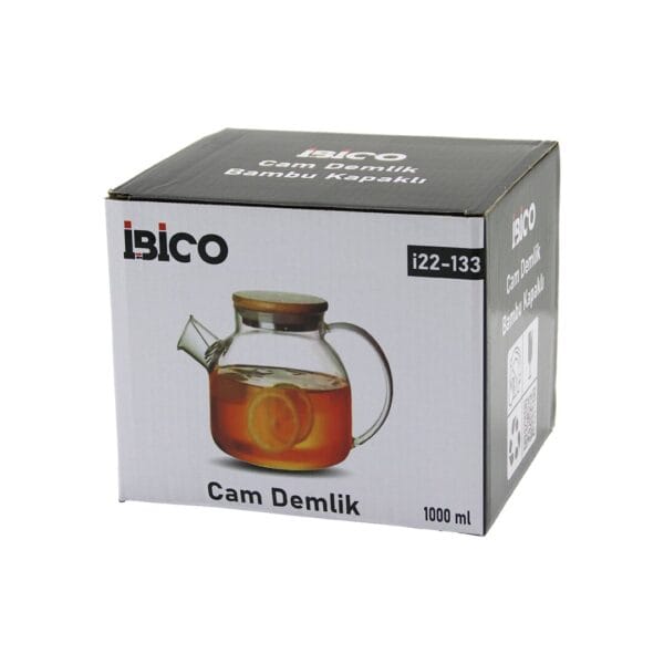 1000 ml Sade Düz Cam Demlik Bambu Dış Yüzey - Metal İç Yüzey - Silikon Contalı Kapak