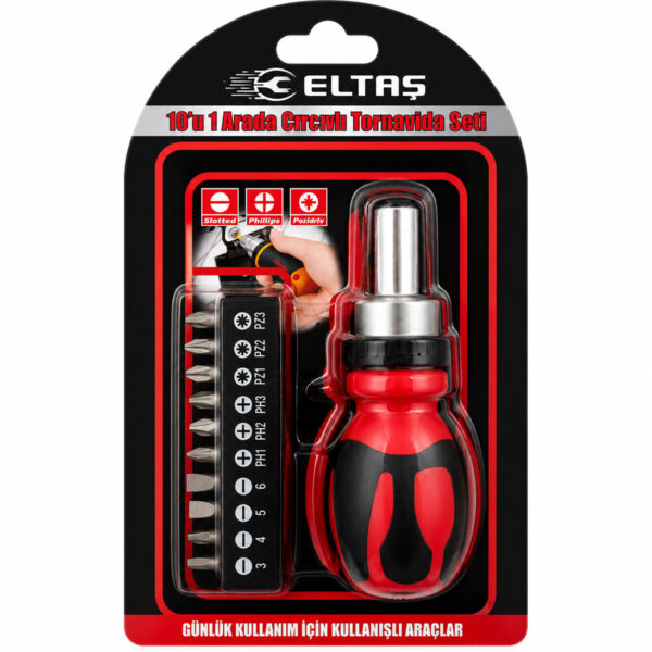 10ın1 Silikon Sap - Cr-V Cırcırlı Tornavida Bits Seti Ph1-Ph2-Ph-3 - Pz1-Pz2-Pz3 Manyetik Uç Tutucu