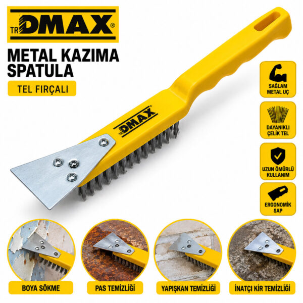 12 Adet 2ın1 Çelik Tel Fırça - Metal Kazıma Spatula 270 mm