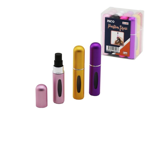 12 Adet Mini - Cep - Çanta Boy Boş Sprey Parfüm Şişesi 5 ml Renkli Pls. Seviye Pencereli
