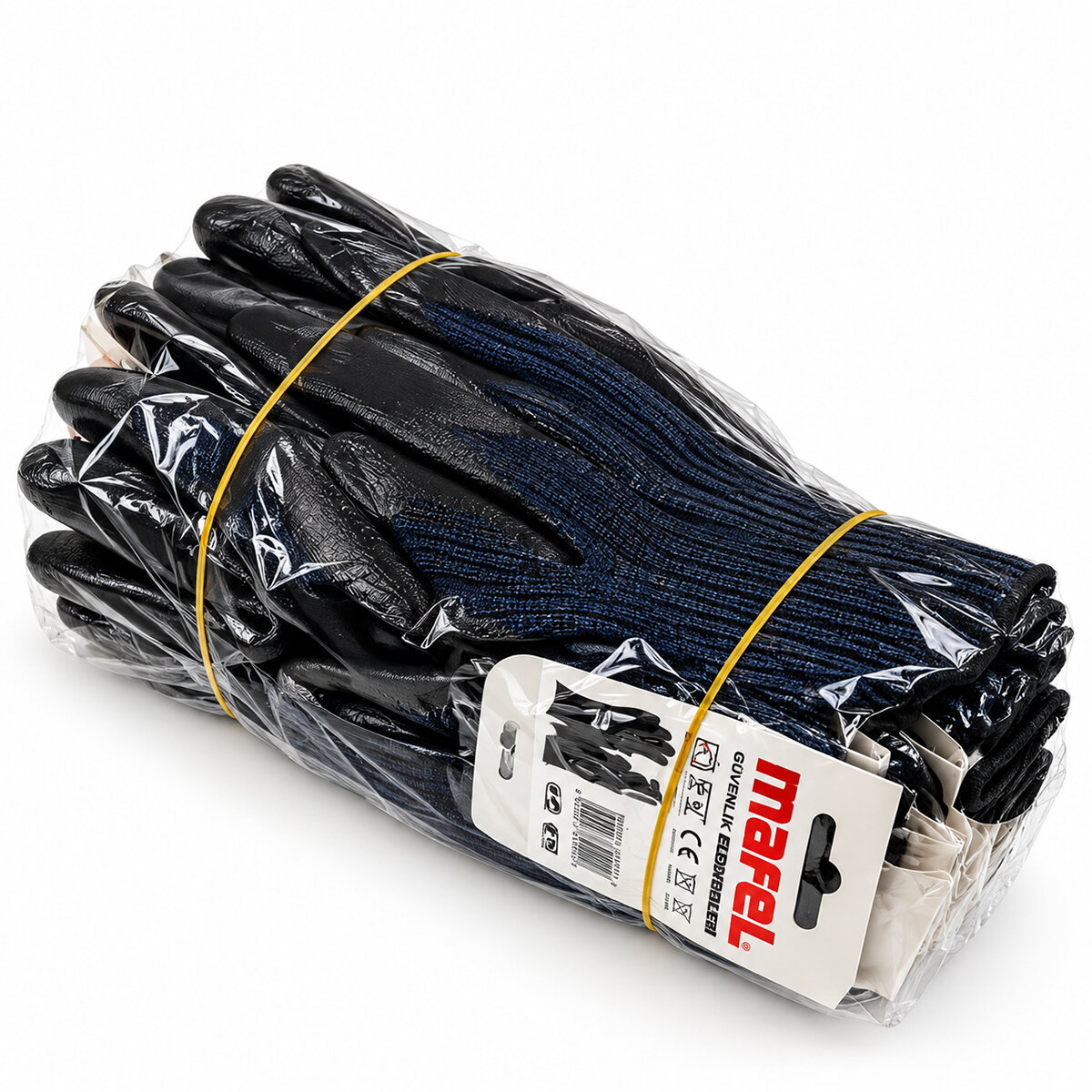 12 Adet Zebra Mavi Siyah No 10 XL Nitril İşçi Eldiven Poşetli Ambalaj Kesilme Direnç