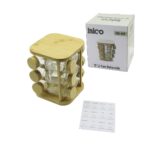 12pcs Kare Döner Standlı Cam - Bambu Kapak Tuzluk - Baharatlık Bambu Stand