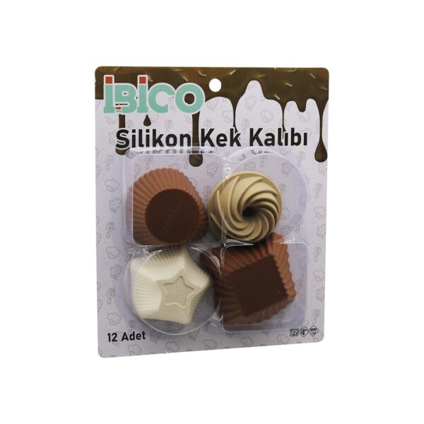 12pcs Renkli Silikon Muffin - Kek Kalıp Mix Şekil - 3-Dikdörtgen - 3-Yuvarlak - 3-Rüzgar Gülü - 3-Yıldız