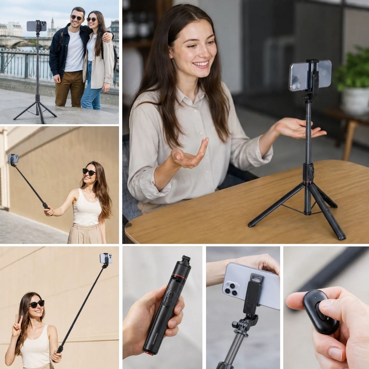 130 cm Uzayabilen Manyetik Kumandalı Tripod ve Ayarlanabilir Telefon Tutuculu, Alüminyum Gövdeli Selfie Çubuğu