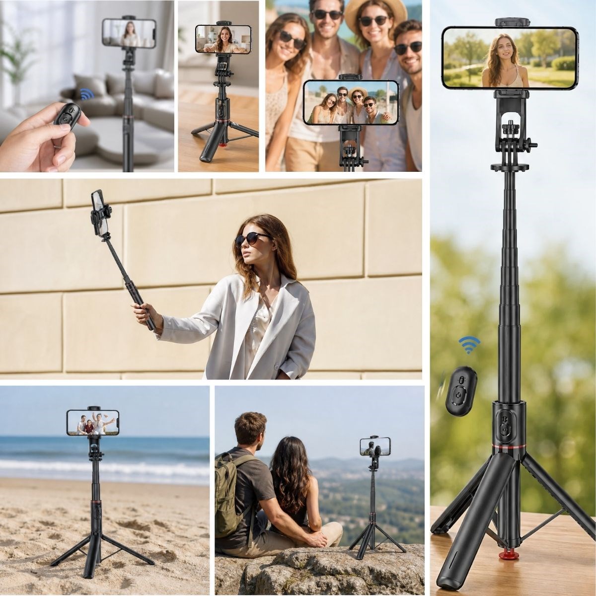 130 cm Uzayabilen Manyetik Kumandalı Tripod ve Ayarlanabilir Telefon Tutuculu, Alüminyum Gövdeli Selfie Çubuğu