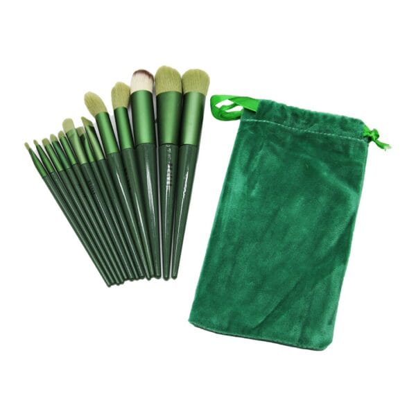 13pcs Yeşil Kadife Torbalı Makyaj Fırça Set