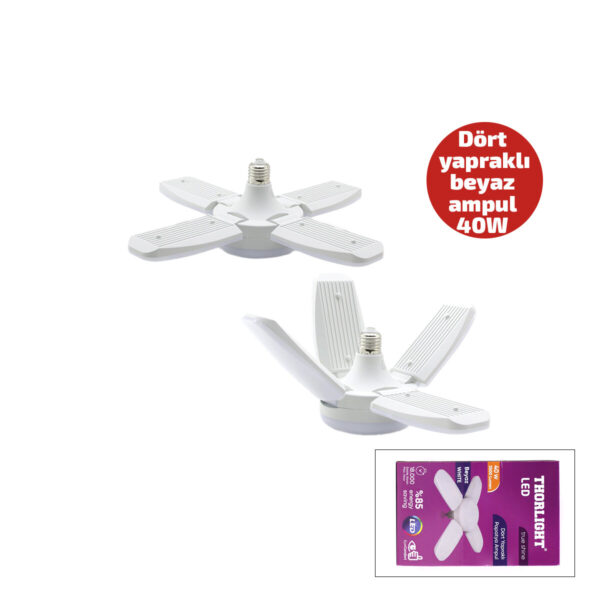 1+4 Kollu - Yapraklı Pervane Modeli Papatya Beyaz LED Lamba Ampul 40 W - E27 P-6040b