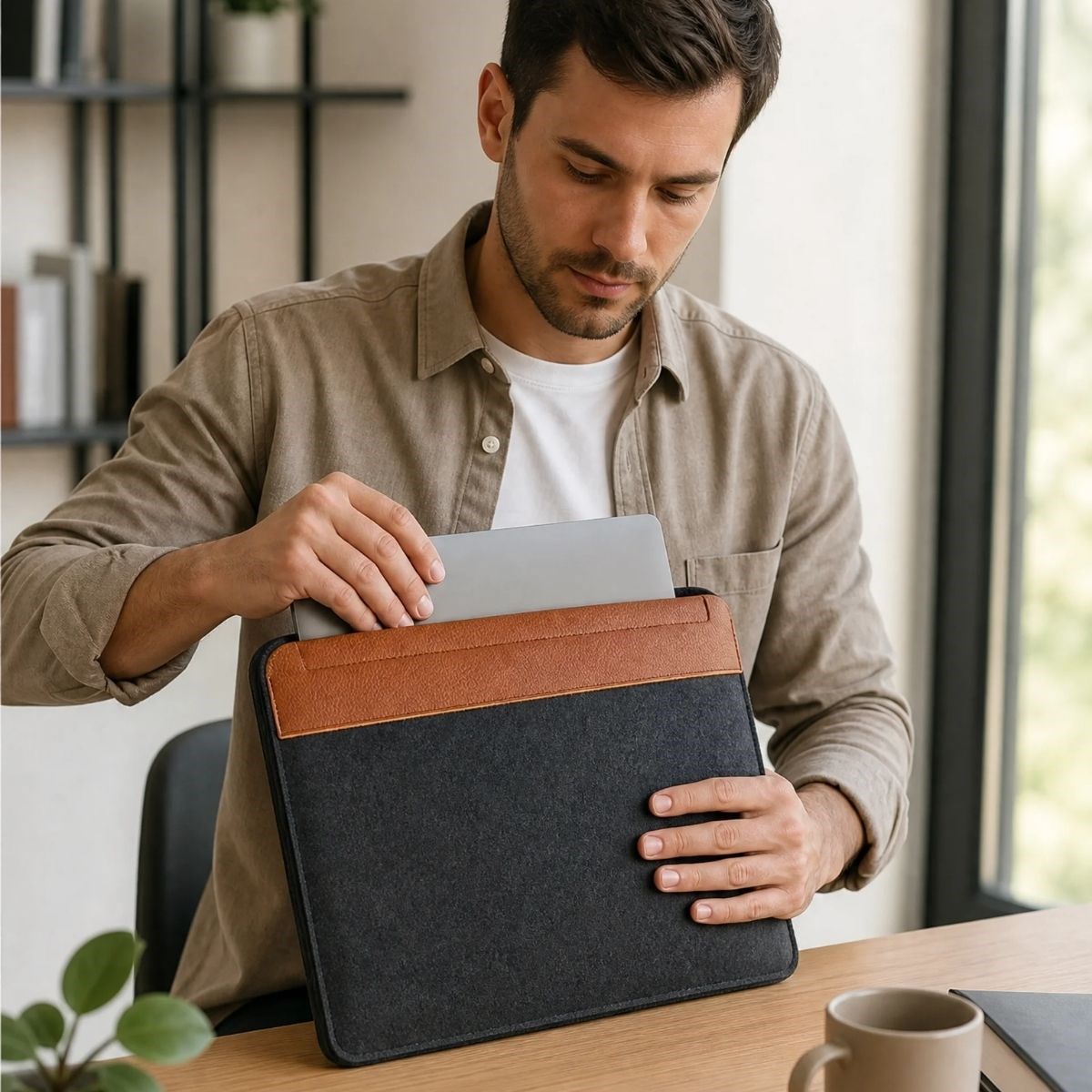 15.6 İnç Mıknatıslı Keçe Laptop ve Evrak Çantası, Notebook Bilgisayar ve Dosya Taşıma Çantası