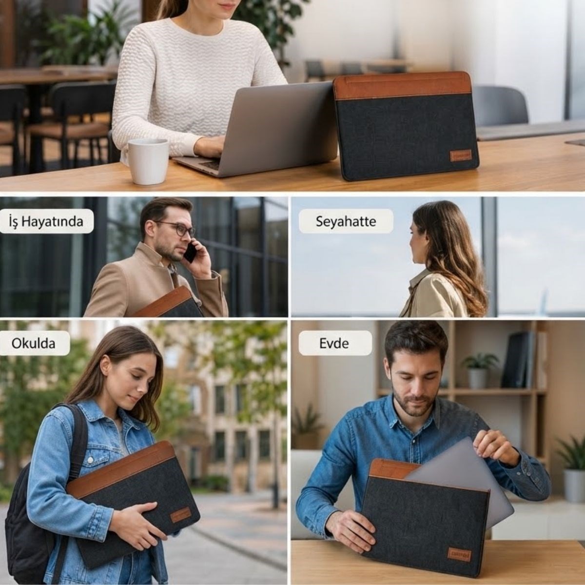 15.6 İnç Mıknatıslı Keçe Laptop ve Evrak Çantası, Notebook Bilgisayar ve Dosya Taşıma Çantası