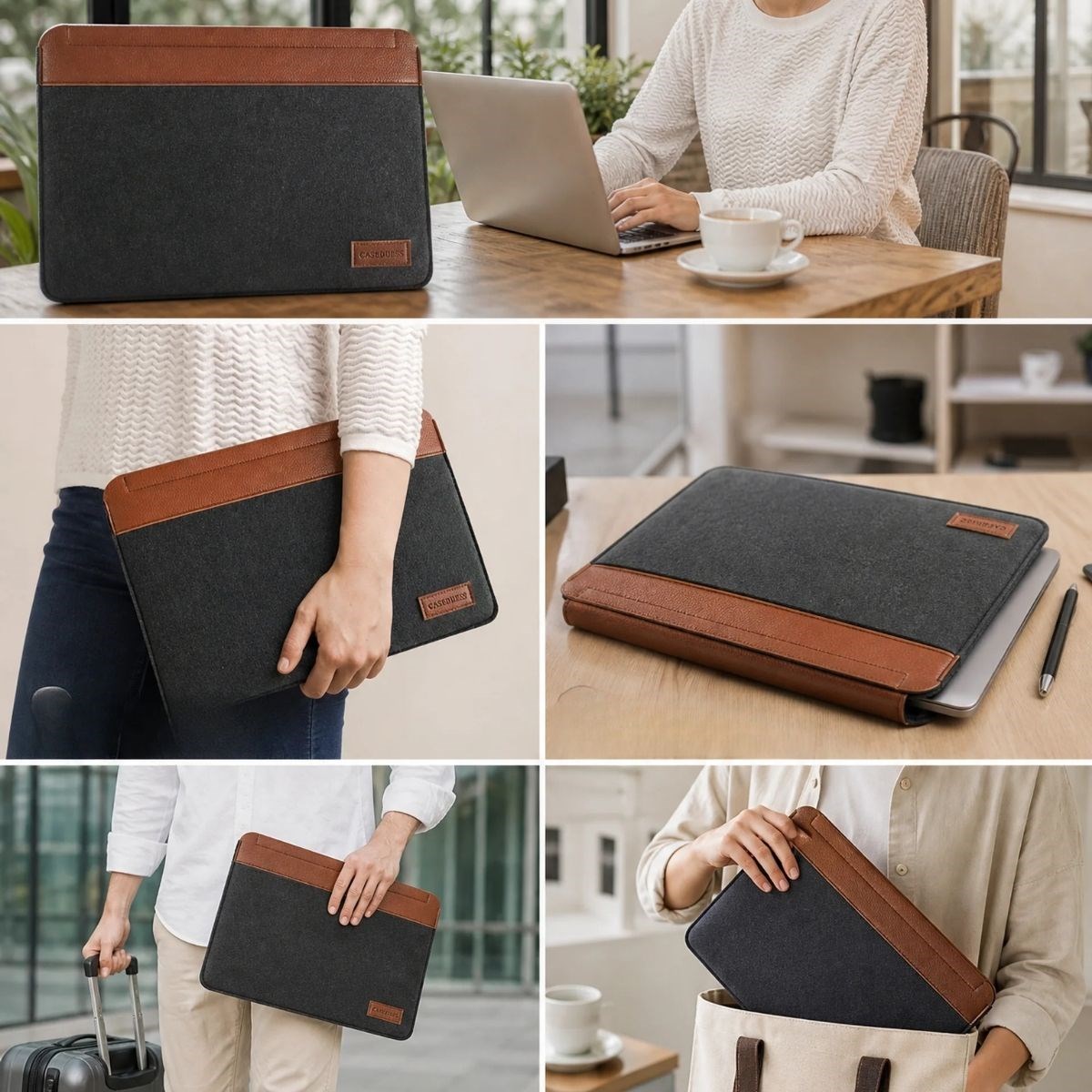 15.6 İnç Mıknatıslı Keçe Laptop ve Evrak Çantası, Notebook Bilgisayar ve Dosya Taşıma Çantası
