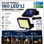 160 LED Solar Bahçe Aydınlatması, 6'lı Güneş Panelli LED Lamba, 5 Metre Kablolu ve Kumandalı