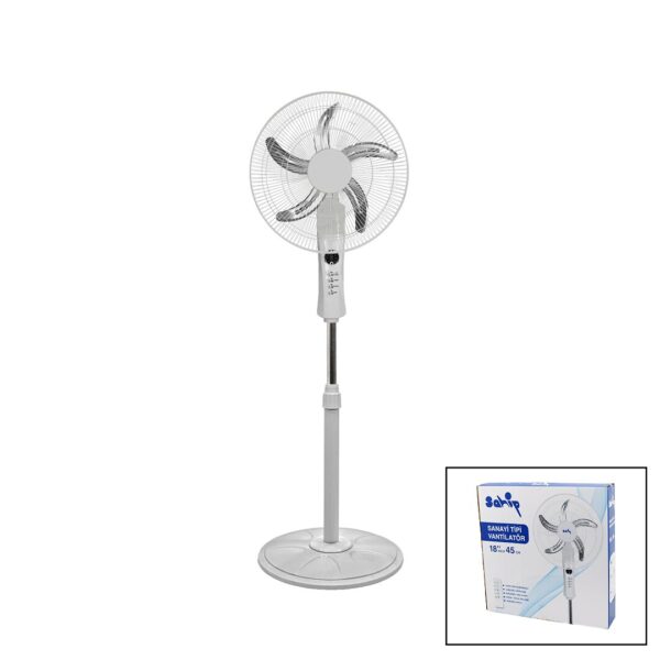 18 İnc 45 cm Kumandalı Sanayi Tipi Ayaklı Vantilatör 5-Metal Pervane 3-Kademe Hız 65 W Y:137cm