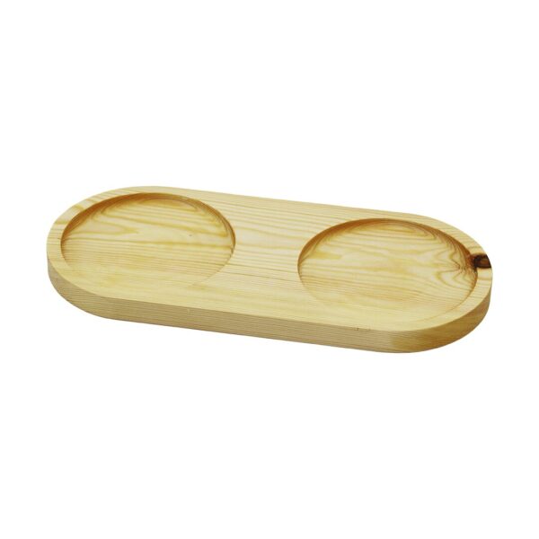 2 Bölmeli - Oval Açık Renk - Sade Ahşap Yağdanlık Altlık 27x12.5cm