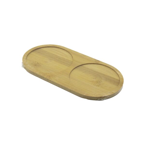 2 Bölmeli Oval Ahşap Bambu Yağdanık Altlık 12x24x0.8cm