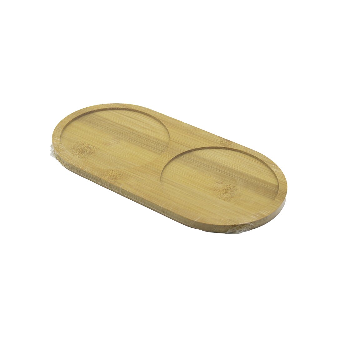 2 Bölmeli Oval Ahşap Bambu Yağdanık Altlık 12x24x0.8cm