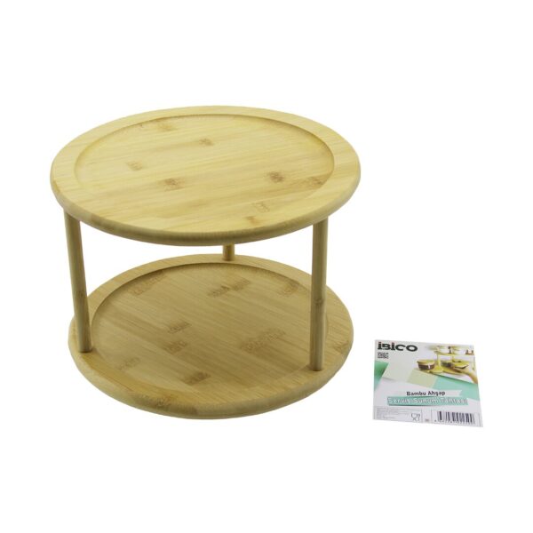 2 Katlı Yuvarlak - 24.5 cm Döner Tablalı Ahşap Bambu Sunum Tepsisi - Mini Sofra