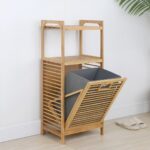 2 Organizer Raflı - Çek Aç Sepet Ahşap Bambu Kirli Çamaşır Sepet 40x35x95cm