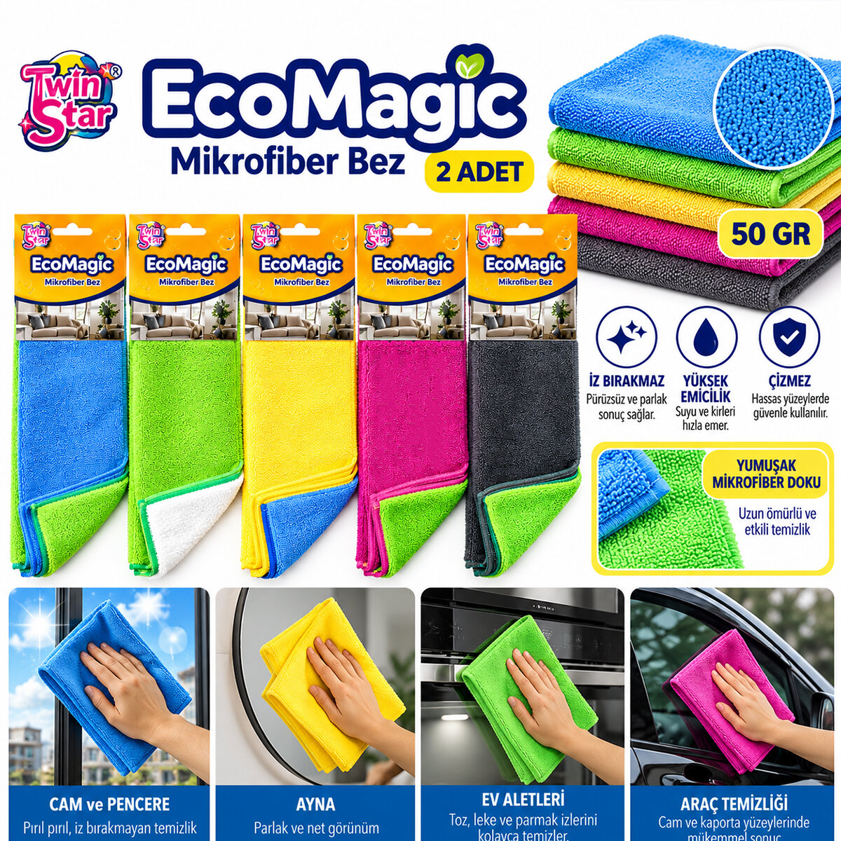 20 Adet 2pcs 50 gr Mikrofiber Temizlik Bez