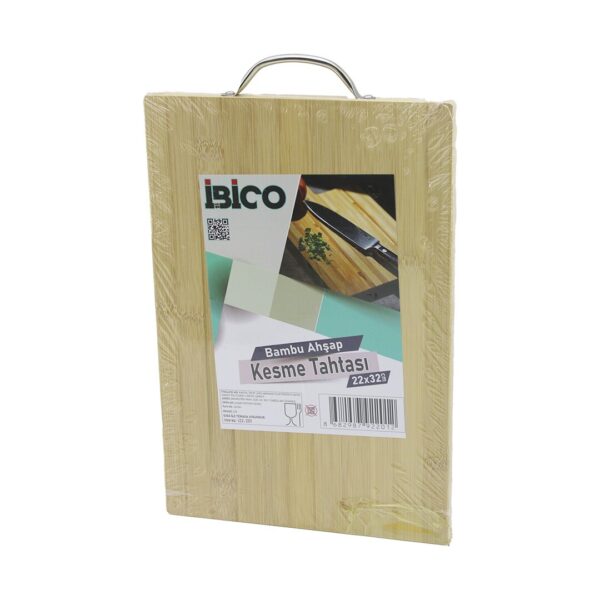 22x32 X 1.7 cm Lux Ahşap Bambu Kesim Panosu - Kesme Tahtası Metal Kulplu