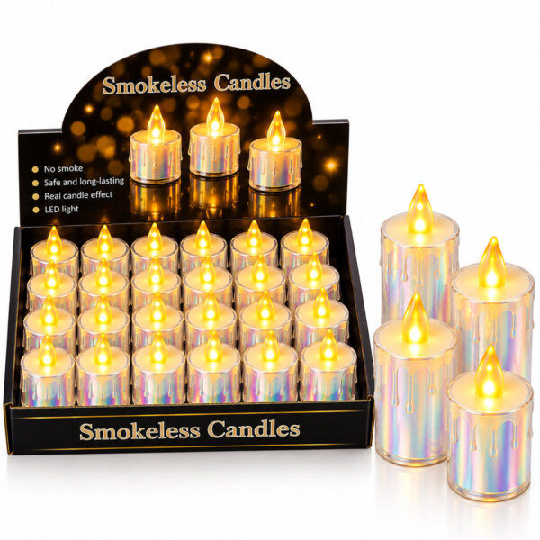 24 Adet Büyük Boy Pilli Damlalı Akan Mum Modeli - Neon LED Mum Çap : 3.8 cm Yükseklik : 8 cm İ10-018