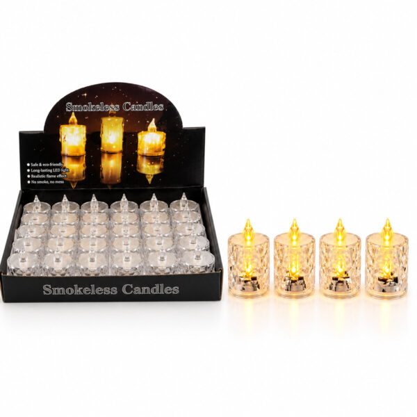 24 Adet Orta Boy Pilli Kristal Mika LED Mum Çap : 3.8 cm Yükseklik : 6.9 cm İ10-016