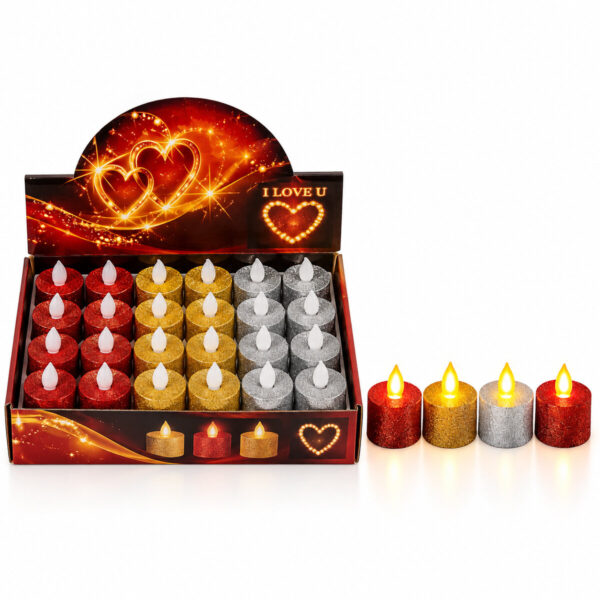 24 Adet Pilli Yuvarlak - Simli Renkli LED Mum Çap : 3.6 Yükseklik : 4.3 cm İ10-025