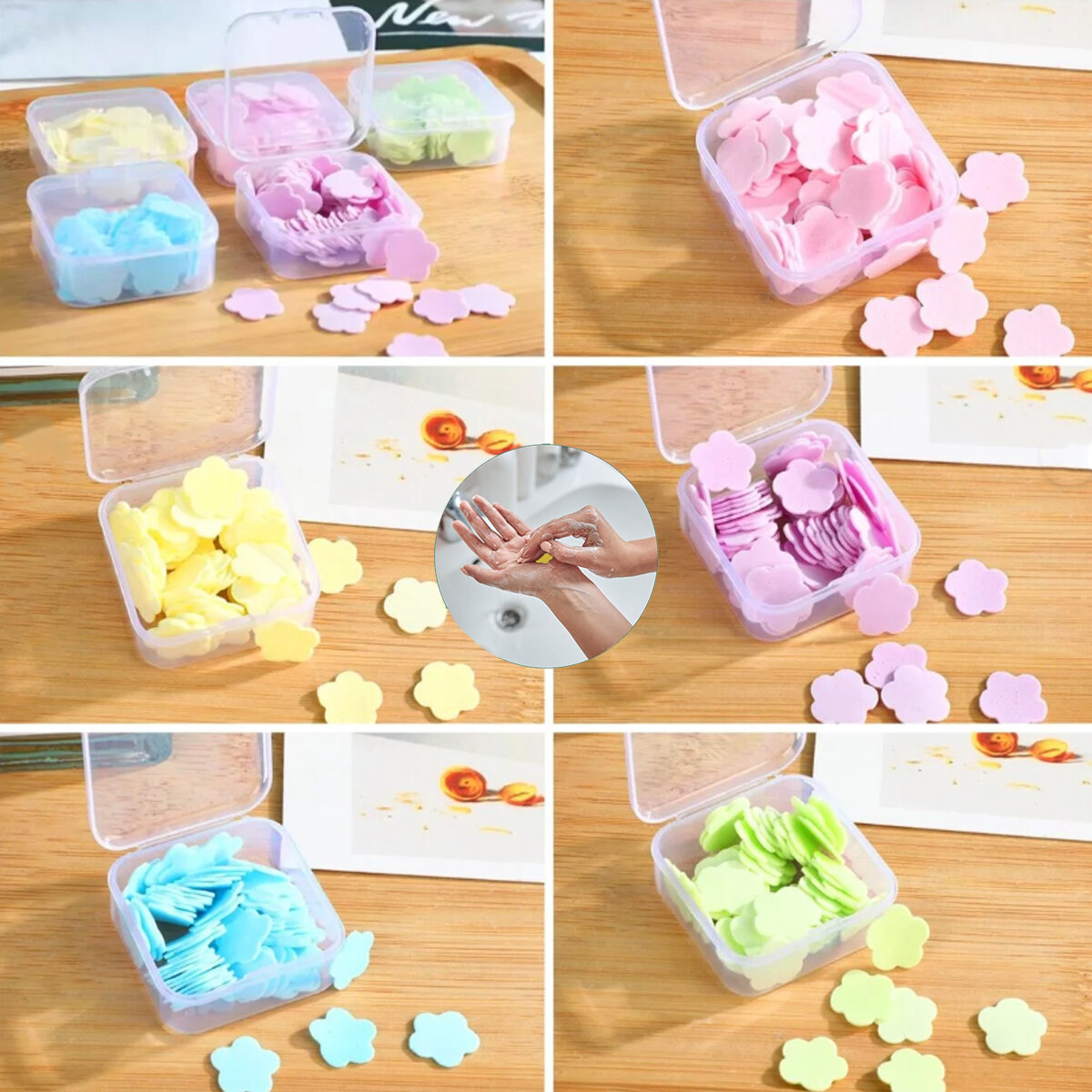 24 Adet Sevimli Sabunlar Mini - 1.2-1.5 cm Boyutunda Seyahat - Piknik - Okulda 3840pcs ± 10 Mix:kalp- Yuvarlak-Çiçek