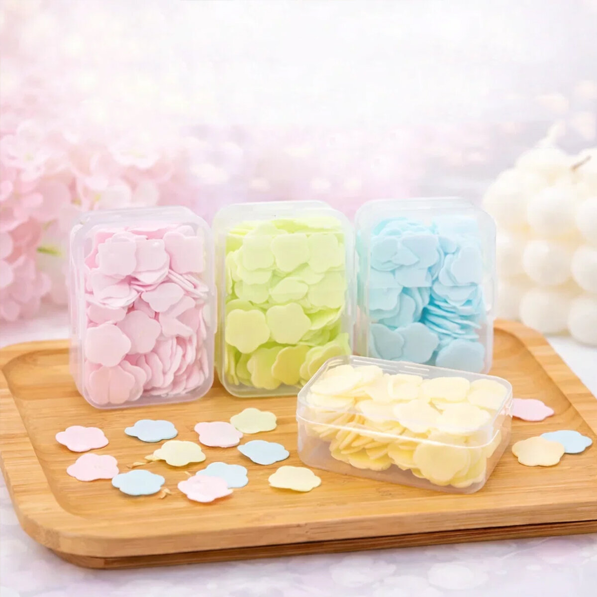 24 Adet Sevimli Sabunlar Mini - 1.2-1.5 cm Boyutunda Seyahat - Piknik - Okulda 3840pcs ± 10 Mix:kalp- Yuvarlak-Çiçek
