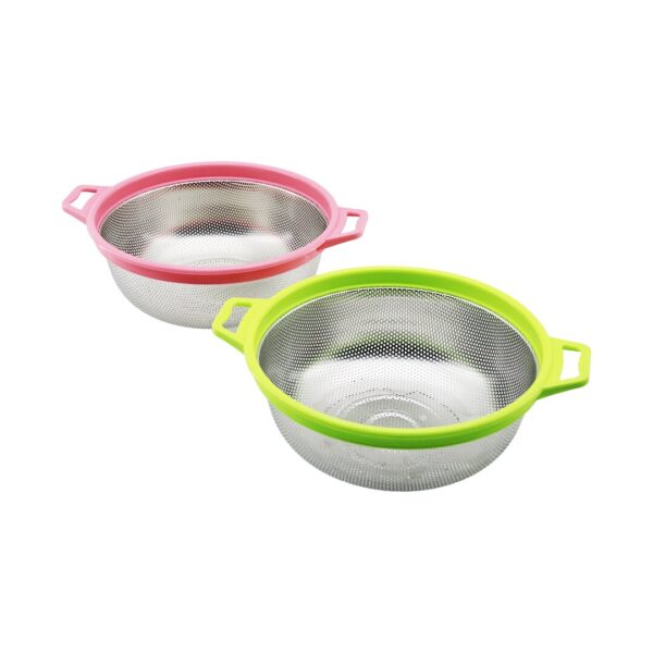 24 cm Renkli Plastik Çerçeve - Kulplu Çelik Sepet Metal Süzgeç