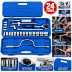 24 Parça 1/2 Inc Dr.socket Set Lokma - Soket - Adaptör - Cırcır Kolu Chrome Vanadıum Metal Çantalı