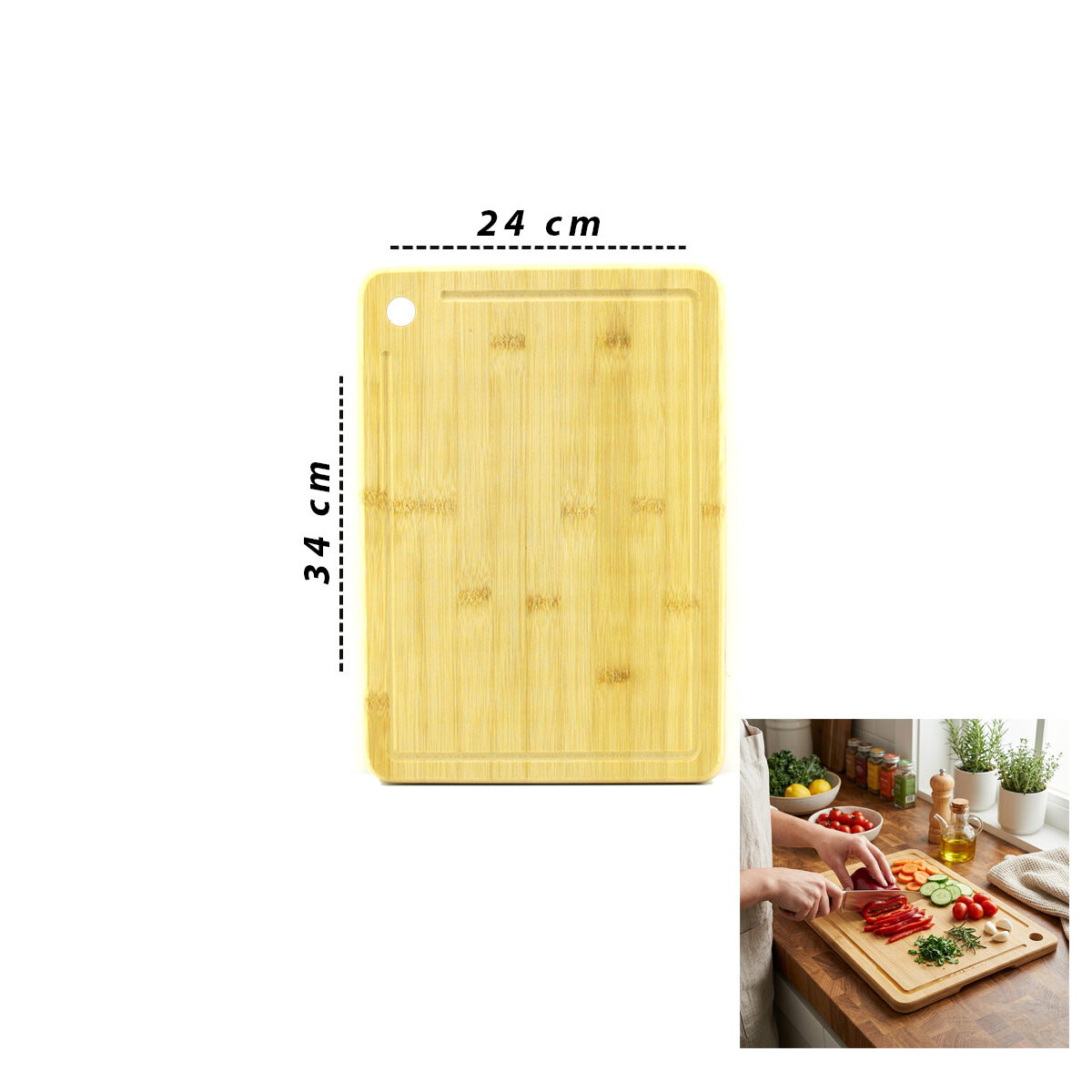 24x34x1.8cm Ahşap Bambu Kesim Panosu - Kesme Tahtası