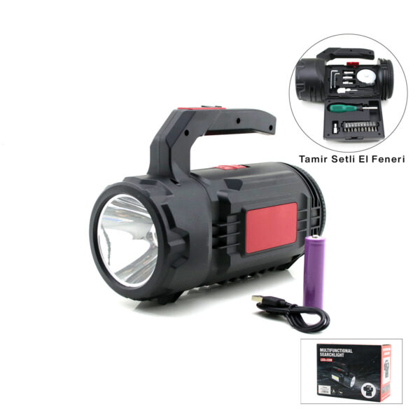 2in1 19pcs - Tamir - Hırdavat Seti El Fener - Projektör LED + Cob USB - Type-C - Pil Şarjlı Hs-310