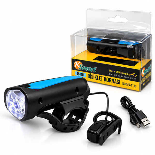 2ın1 Bisiklet Kornası - Bisiklet Fener Işık USB - Type-C Şarjlı K-1183
