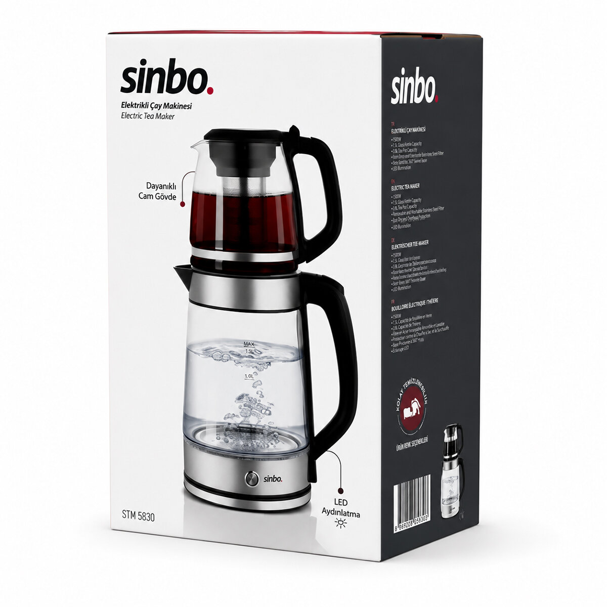 2in1 - Çaycı - Kettle Çelik Elektrikli Çay Makinesi 2 lt + 1,2 lt Çay Süzgeçli 360° Dönebilir Stm-5990