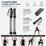 2'li Battle Rope Titreşimli Egzersiz Çubuğu, Yaylı Dalga Mekanizmalı Kol, Omuz, Göğüs, Sırt ve Core Antrenman Aleti