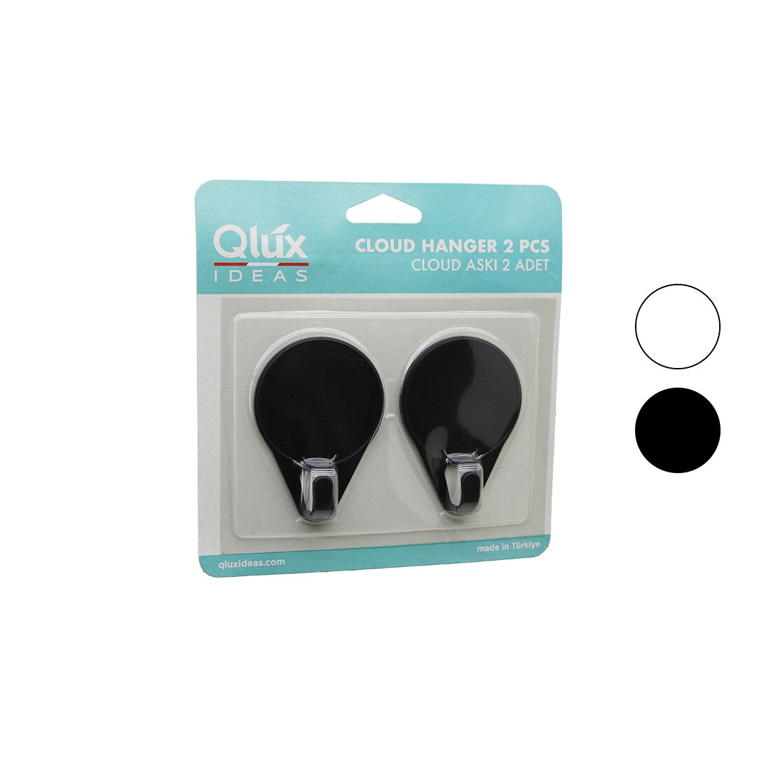 2pcs Cloud Askı Siyah - Beyaz Plastik Yapışkanlı Montaj