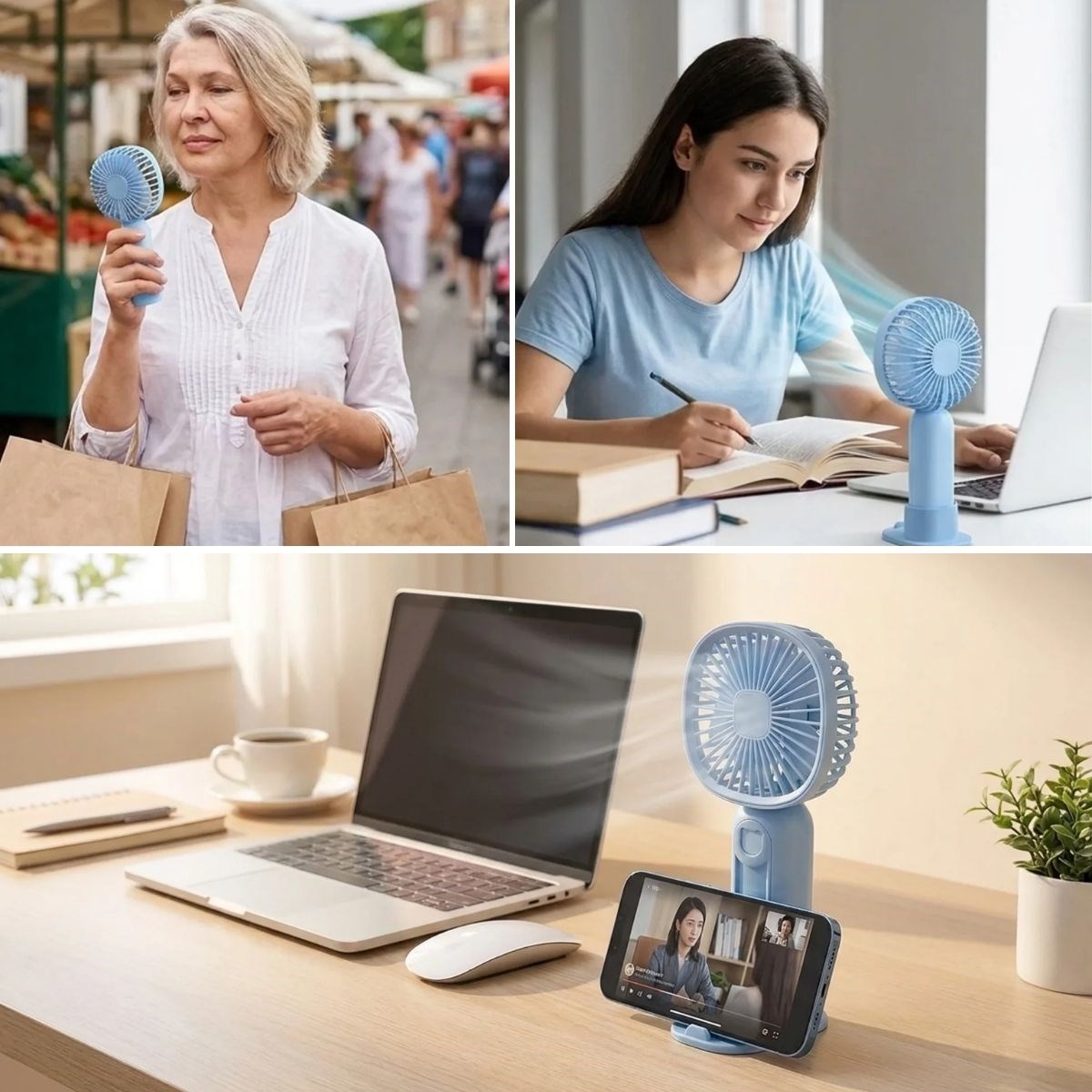 3 Kademeli Telefon Tutuculu Standlı Mini Fan – Tuşu Ayı Figürlü Masaüstü ve EldeKullanılabilen Taşınabilir Fan EKL30