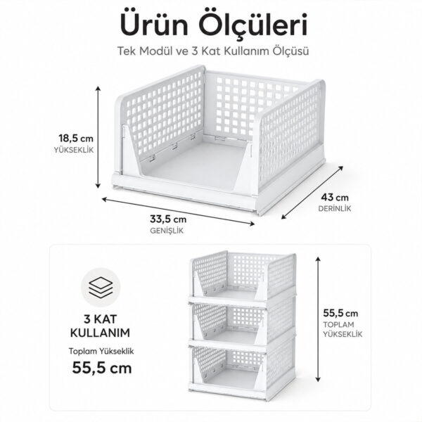 3 Katlı Portatif Organizer - Çok Amaçlı Kayar Raf 18.5x33.5x43cm Toplam 55.5 cm