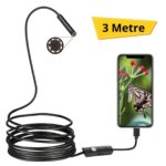 3 Metre Android Telefon Uyumlu 6 LED Işıklı Su Geçirmez Endoskop / Boroskop Yılan Kamera HD